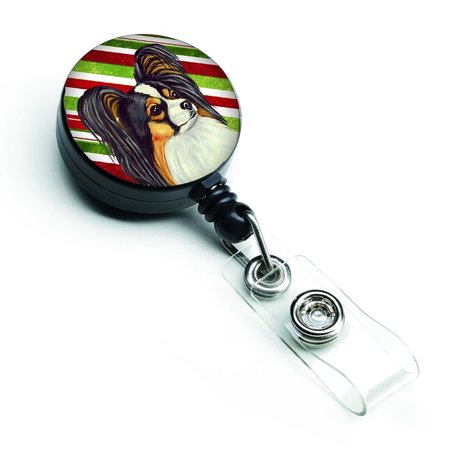 CAROLINES TREASURES Papillon Candy Cane Holiday Christmas Retractable Badge Reel LH9255BR